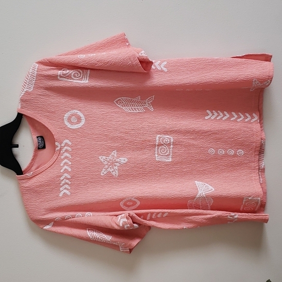 Vintage made USA rock fish print crinkle fabric pant suit/dress Coastal Grandma - Picture 4 of 11